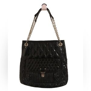 Coach black quilted patent leather handbag